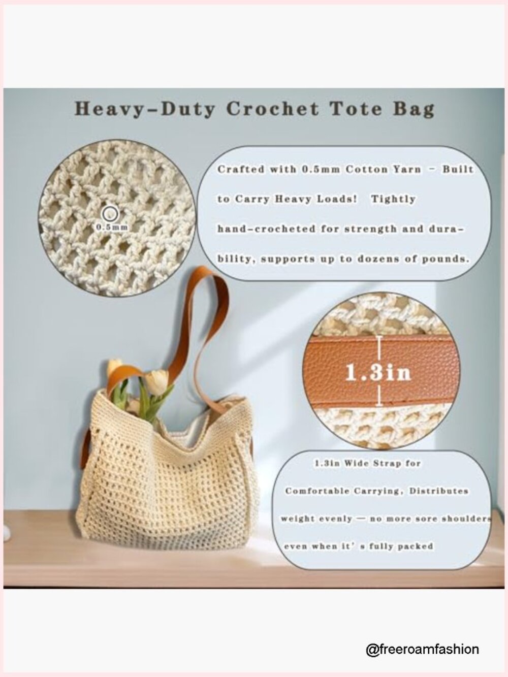 Crochet Beach Tote, Woven Boho Shoulder Bag for Travel - Picture 5 of 7
